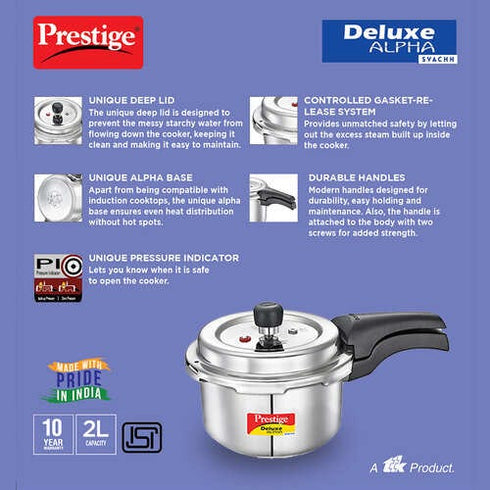 Prestige Deluxe Alpha Svachh Stainless Steel Spillage Control Pressure Cooker Silver 1.5 L