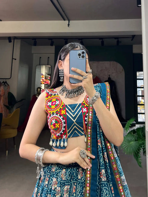 Ethenika Rayon Printed Foil Gamthi Navratri Chaniya Choli