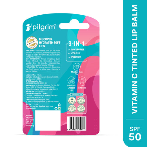 Pilgrim Vitamin C Moisture Rich Tinted Lip Balm SPF 50