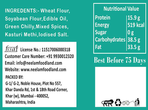 Neelam Foodland Whole Wheat Soya Methi Khakhra Mini