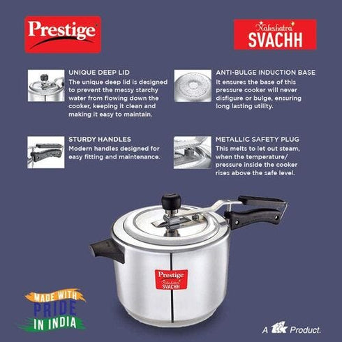 Prestige Nakshatra Plus Svachh Aluminium Spillage Control Pressure Cooker Silver 5 L