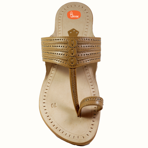 Vhaanfootwear Cream Colour leather Kolhapuri Chappal For Men
