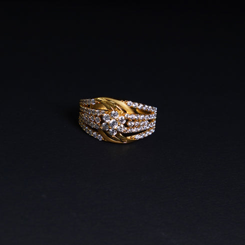 22 Carat Gold Three Layers White Stone Studded Ring 3.81g by Mahita Collections