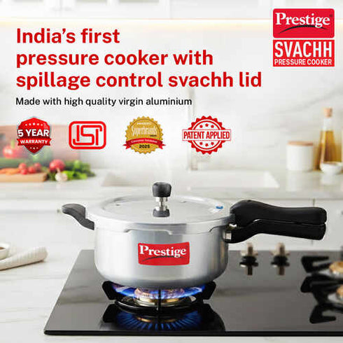 Prestige Svachh Aluminium Anti Bulge Induction Base Senior Deep Pan Pressure Cooker 5 L Silver