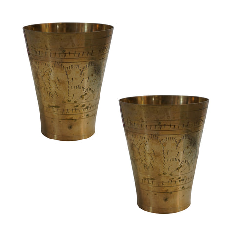 Pure Brass Embossed Design Lassi Glass | Pack of 2