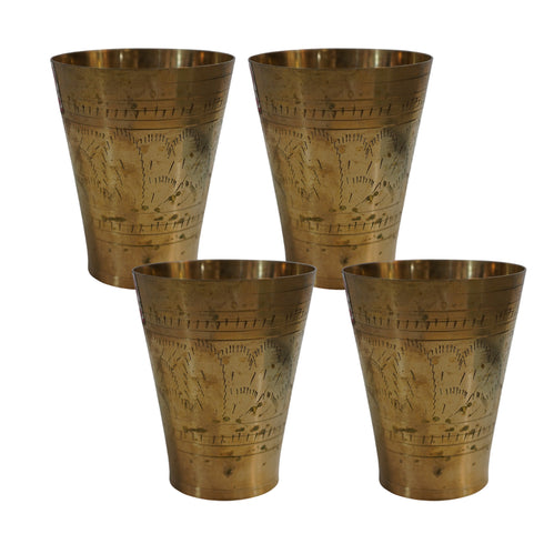 Pure Brass Embossed Design Lassi Glass | Pack of 4