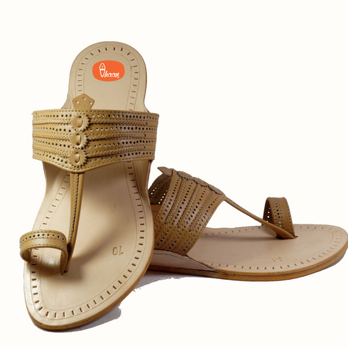 Vhaanfootwear Cream Colour leather Kolhapuri Chappal For Men