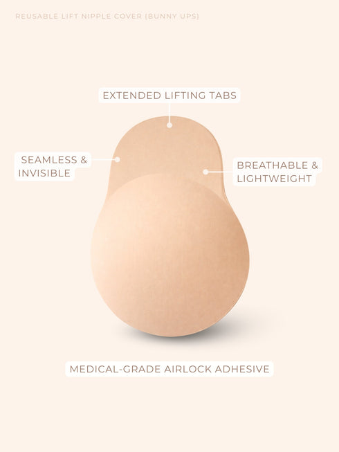 UNDERNEAT Reusable Lift Nipple Cover – AirLock Adhesive Technology, Extended Lifting Tabs, Seamless & Invisible - Beige