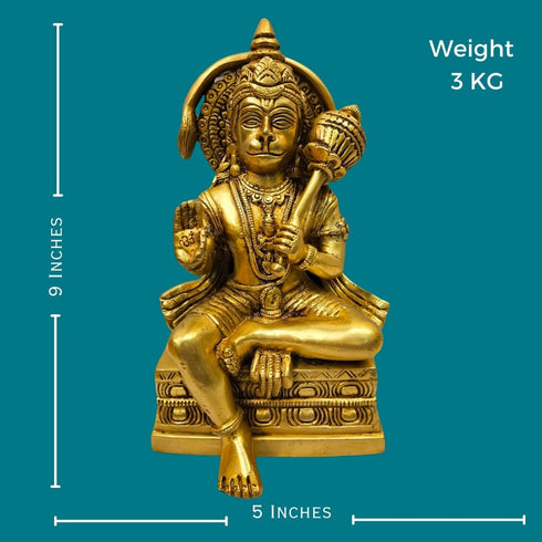 Tamas Brass Hanuman Sitting and Decorative Statue/Idol