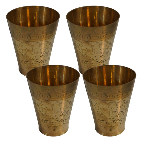 Pure Brass Embossed Design Lassi Glass | Pack of 4