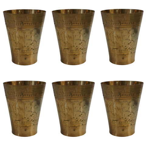 Pure Brass Embossed Design Lassi Glass | Pack of 6