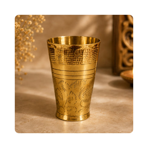 Pure Brass Embossed Design Lassi Glass | Pack of 1