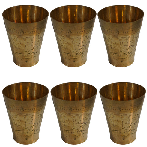 Pure Brass Embossed Design Lassi Glass | Pack of 6