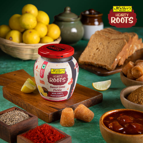 Mothers Recipe Hearty Roots Sweet Lime Pickle with 100 Palm Jaggery