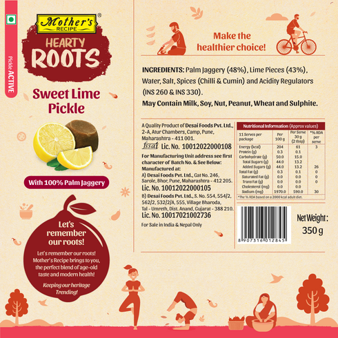 Mothers Recipe Hearty Roots Sweet Lime Pickle with 100 Palm Jaggery