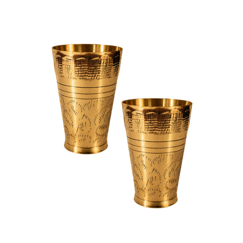 Pure Brass Embossed Design Lassi Glass | Pack of 2