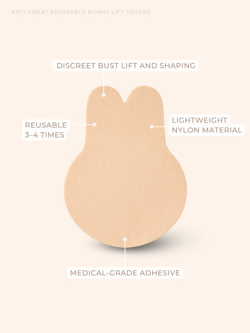 UNDERNEAT Reusable Bunny Lift Covers – Anti Sweat, Medical-Grade Adhesive, Discreet Bust Lift & Shaping - Pack of 3 - Beige