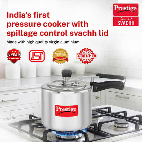 Prestige Nakshatra Plus Svachh Aluminium Spillage Control Pressure Cooker 3 L Silver