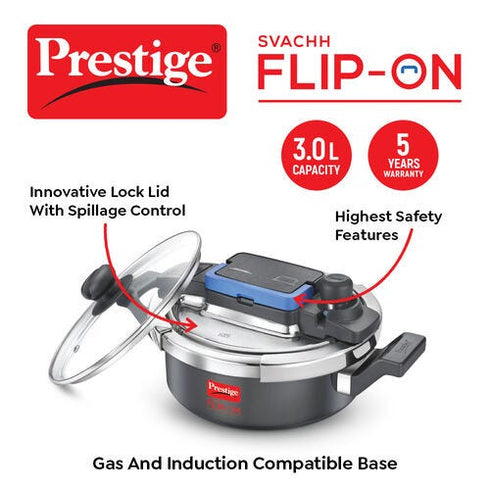 Prestige Svachh Flip-on Hard Anodised Gas And Induction Compatible Pressure Cooker 3 L
