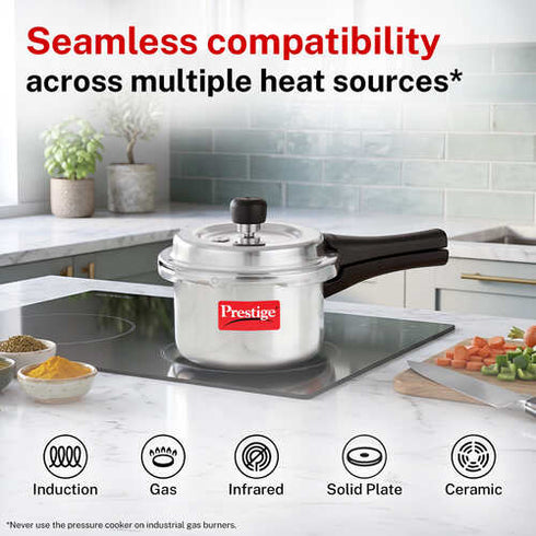 Prestige Popular Plus Svachh Virgin Aluminium Spillage Control Pressure Cooker 1.5 L Silver
