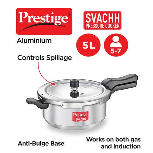 Prestige Svachh Aluminium Anti Bulge Induction Base Senior Deep Pan Pressure Cooker Silver 5 L