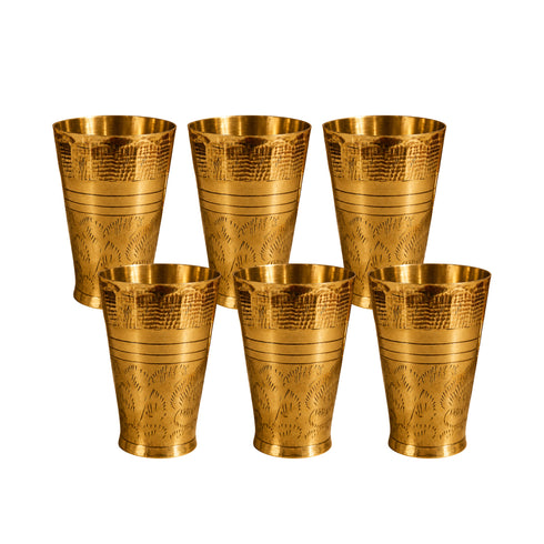 Pure Brass Embossed Design Lassi Glass | Pack of 6