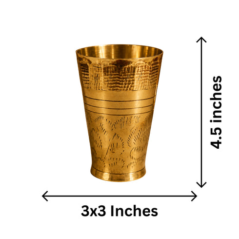 Pure Brass Embossed Design Lassi Glass | Pack of 6