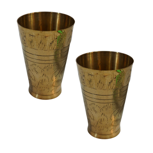 Pure Brass Embossed Design Lassi Glass | Pack of 2
