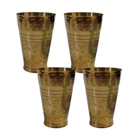 Pure Brass Embossed Design Lassi Glass | Pack of 4
