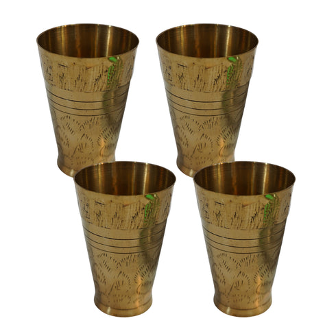 Pure Brass Embossed Design Lassi Glass | Pack of 4