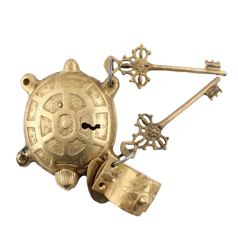 Golden Brass Tortoise Padlock With Keys In Pair