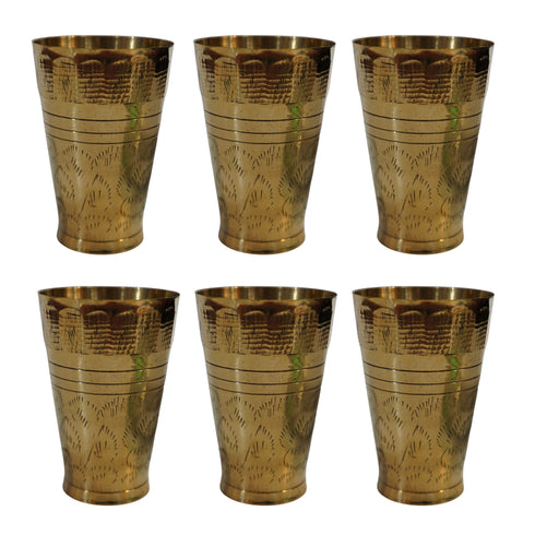 Pure Brass Embossed Design Lassi Glass | Pack of 6
