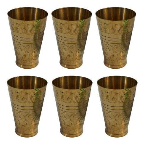 Pure Brass Embossed Design Lassi Glass | Pack of 6