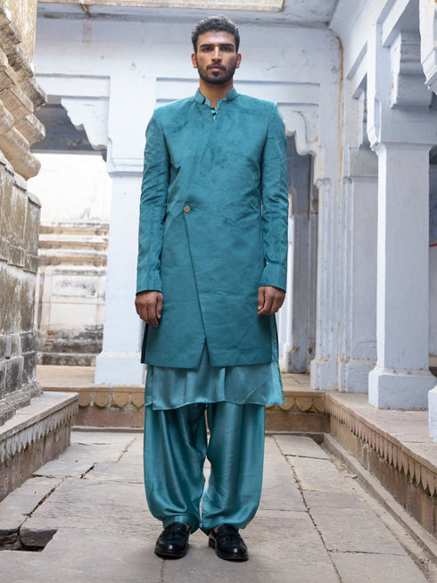Vastramay Men's Sea Green Combo Set With Dupatta