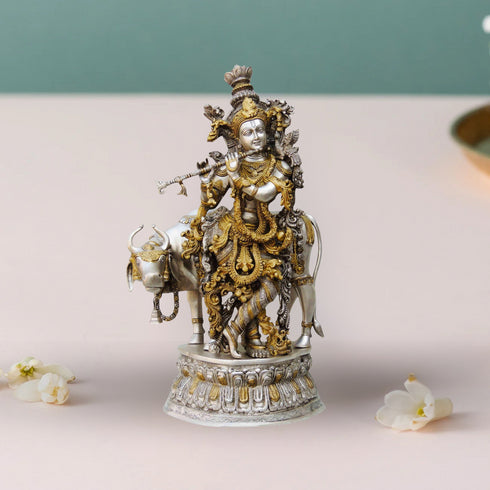Brass Krishna With Cow Idol 32.56Kg