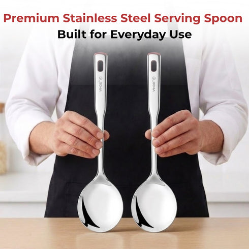 Vinod Stainless Steel Queen Kabdir Serving Spoon Cooking Spoon Spatula Set of 2 37 cm Long Handle High Grade Stainless Steel Rust Free Dishwasher Safe No 1