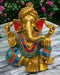 Tamas brass Ganesha adorned with turquoise stones and wearing a turban idol/statue