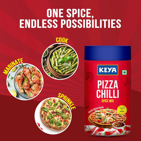 Keya Pizza Chilli Flakes Natural Chilli Flakes Dry Red Chilli Flakes Seasonings Multipurpose Seasoning Zero added Colours Fillers Additives & Preservatives 100 Natural Perfect for Pizza Pasta Chilli Potato Sweet Corn Makhana