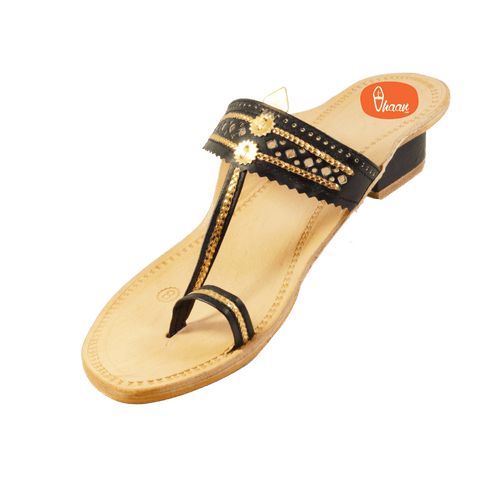 Vhaanfootwear Black & Gold Color Soft Kolhapuri Chappal for women by vhaan