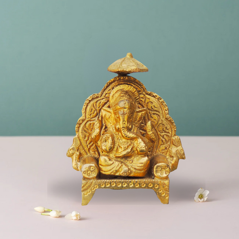 Brass Ganesh Ji With Chatri God Idol Statue 0.19Kg