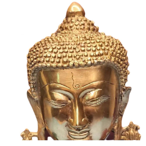 Tamas Brass Handcrafted stone worked Buddha Head Statue / Idol with Antique Finish (Multicolour) (Pack of 1)