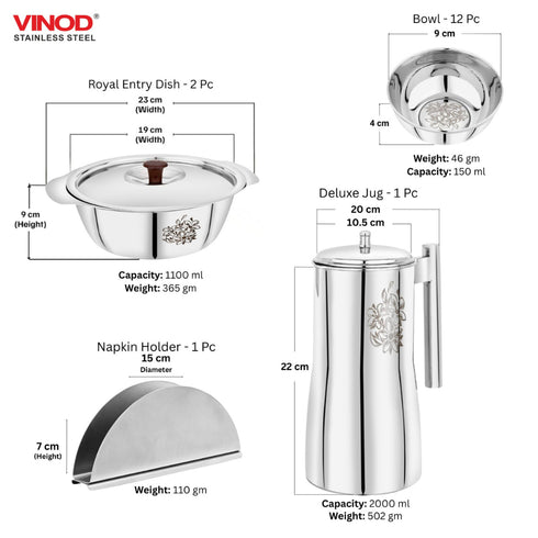 Vinod 51 Pieces Laser Stainless Steel Dinner Set Heavy Gauge steel Tough and Strong Durable shine Dishwasher safe and ISI certified