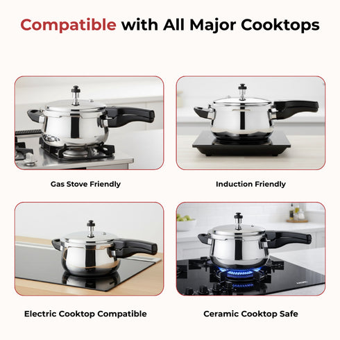 Vinod Doniv Titanium Triply Stainless Steel Pressure Cookers 5 Ltr Outer Lid Induction Friendly