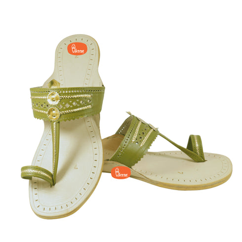 Vhaanfootwear Olive Green Pure Leather Ladies Kolhapuri by Vhaan
