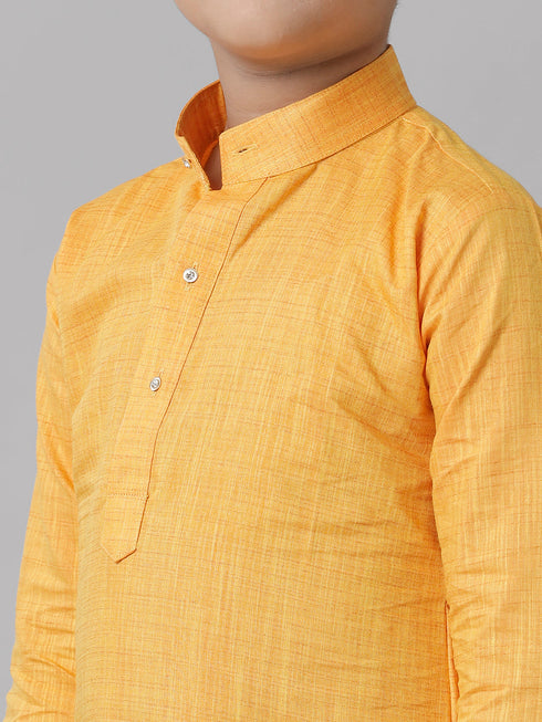 Ramraj Cotton Boys Yellow Kurta with Cream Elastic Panchakacham Combo FS1