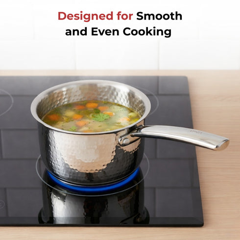 Vinod Claro Heavy Gauge Stainless Steel Hammered Sauce Pan 1.5 mm Capacity 1600 ml