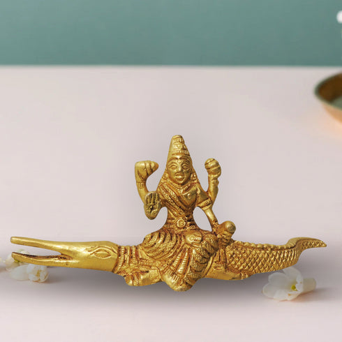 Brass Ganga Ji Sitting On Crocodile 0.16Kg