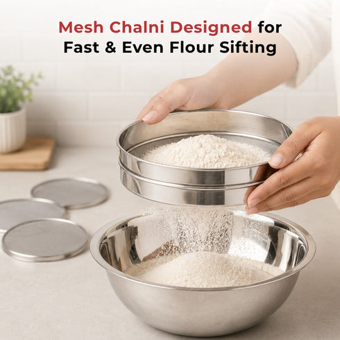 Vinod Stainless Steel 4 in 1 Chalni Set for Flour Authentic Steel Rust Free Easy to Clean and Dishwasher Safe