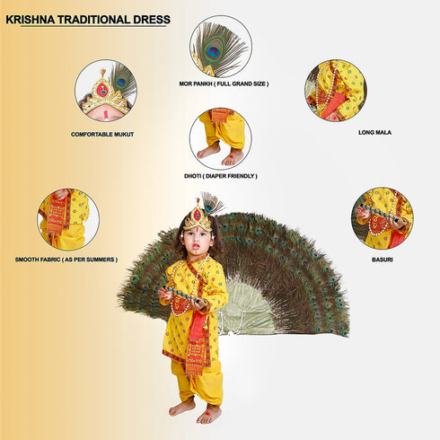 Raj Fancy Dresses Radha and Krishna Printex| Yellow Brocade Fabric Janmashtami Mythological Character Costume