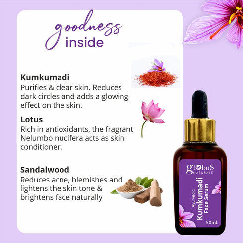 Globus Naturals Ayurvedic Kumkumadi Skin Lightening Face Serum Suitable For All Skin Types